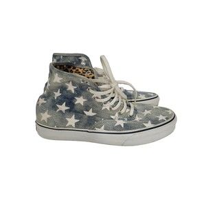 VANS Authentic HI Top Washed Denim Shoes Women 9 Men 7.5 Stars Leopard Lining